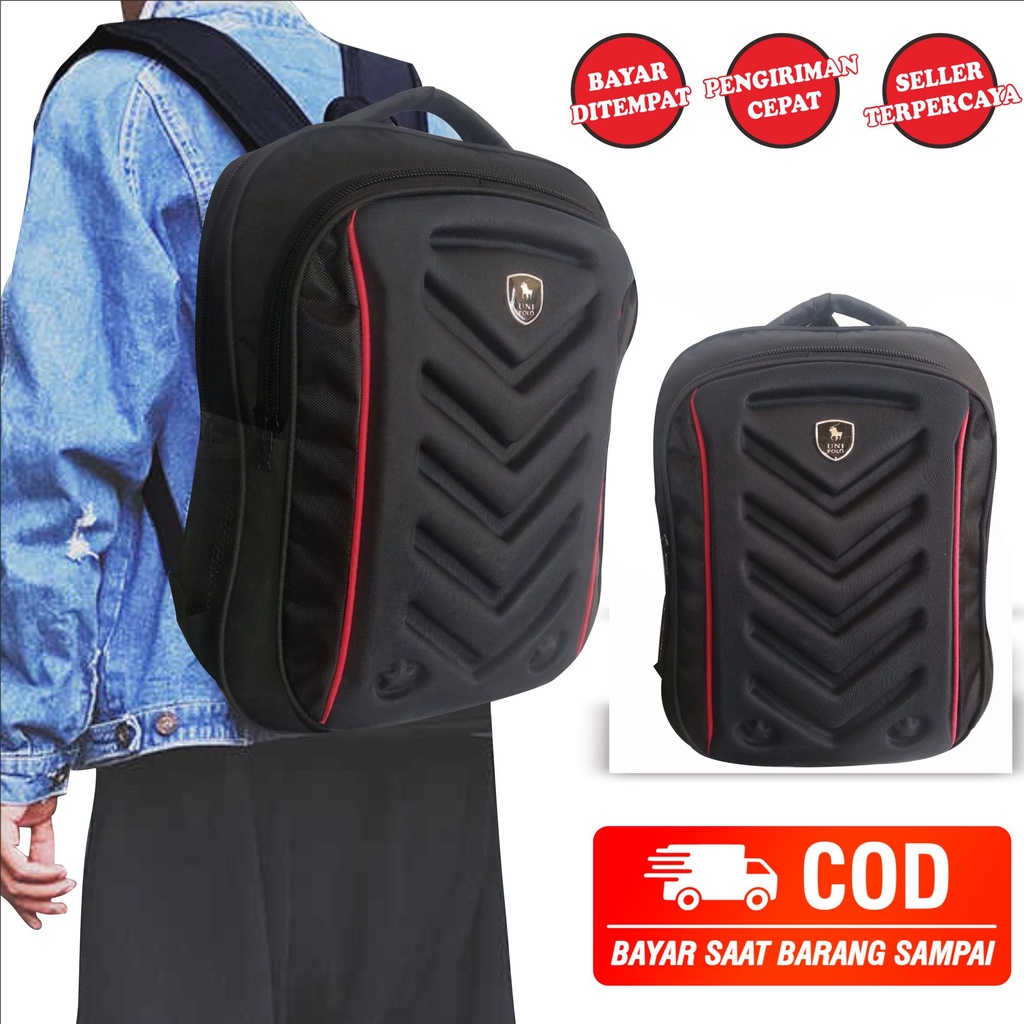 Tas Emboss Ransel Tas Pria Tas Punggung Pria WanitaSlot Laptop Free Raincover Ukuran 17 Inch - Uni polo - 8802