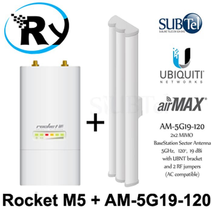 Paket Ubiquiti Rocket M5 + AM-5G19-120 Antena Sectoral 5Ghz 19dbi 120