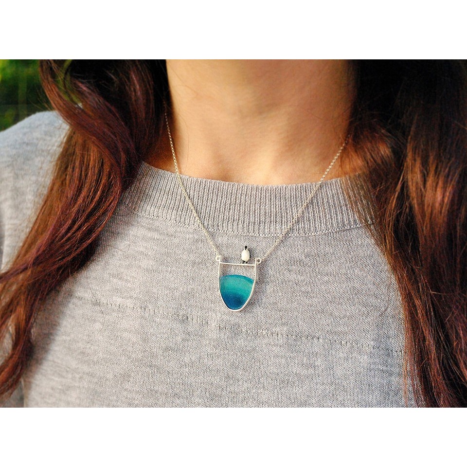 SERI SERI Kalung Wanita Perak 925 Asli Agate Penguin Sterling Silver Necklace Batu Biru