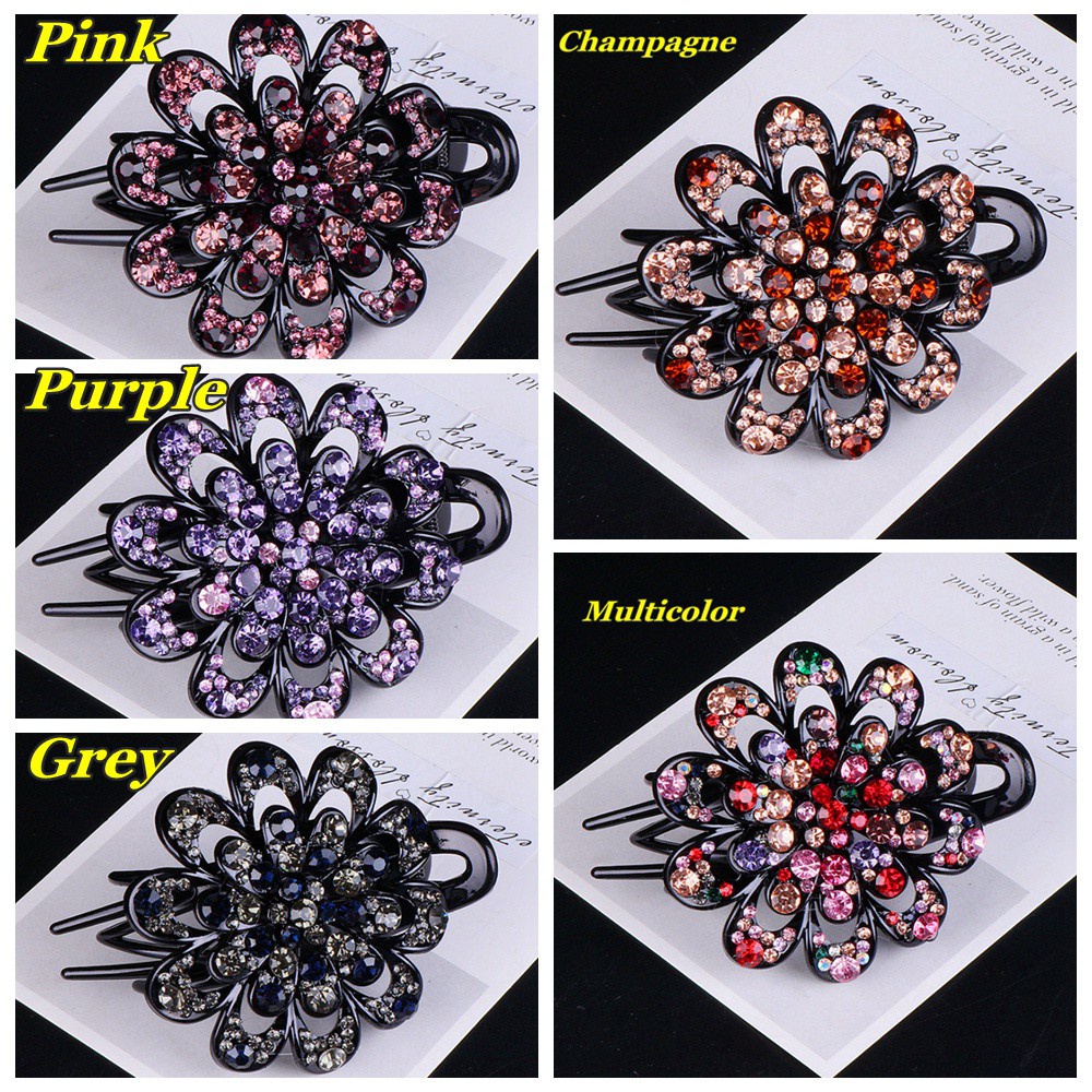 Hairpins Rhinestone Crystal Flower Hair Clip For Women Colorful