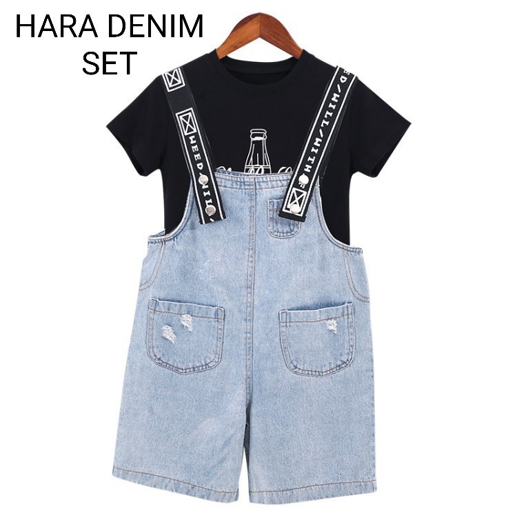 BAJUKIDDIE HARA SET DENIM BAJU SETELAN JUMPSUIT ANAK PEREMPUAN KOREA