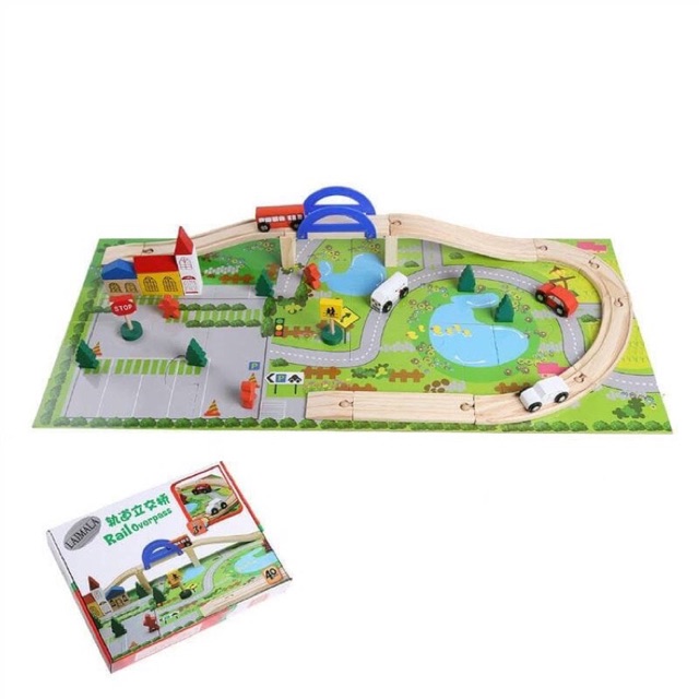 Mainan jalur jembatan mobil puzzle kayu anak