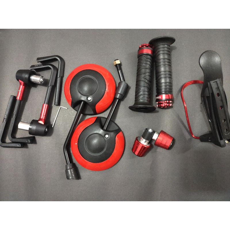 paket Promo spion bulat Yamaha+proguard L + handgrip Ring + Jalu stang garis + tempat botol minum - MERAH