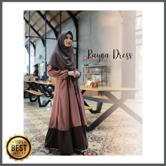 BAJU GAMIS RAYNA SET SYARI + HIJAB WANITA DRESS MUSLIM JUMBO XL L M S| CERUTY | POLOS TERBARU REMAJA