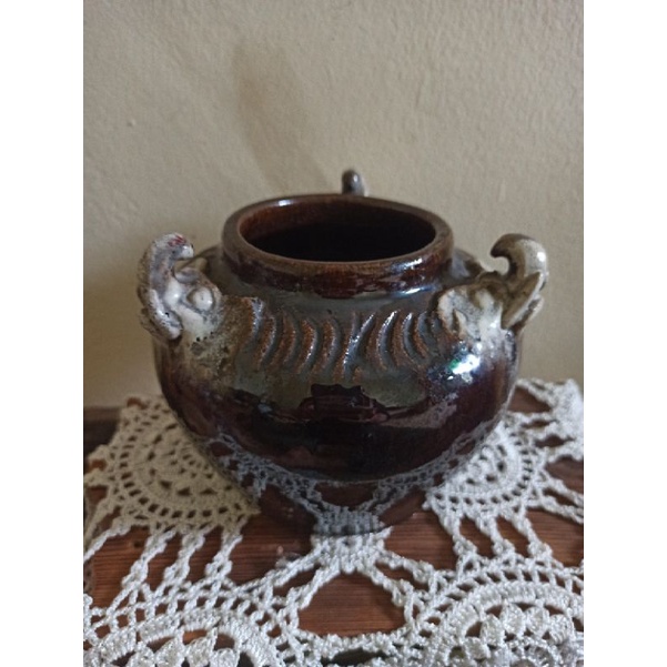 Guci Kuno antik Kalimantan 3 kepala mulus dm:14cm T:12cm Keramik Tua