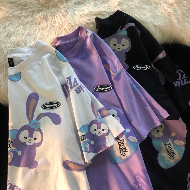 [littlecrab] Kaos Oversize Stellalou Trending T-shirt Kaos Couple Kaos Rabbit Kelinci Lilac Purple California Heart Korean Style