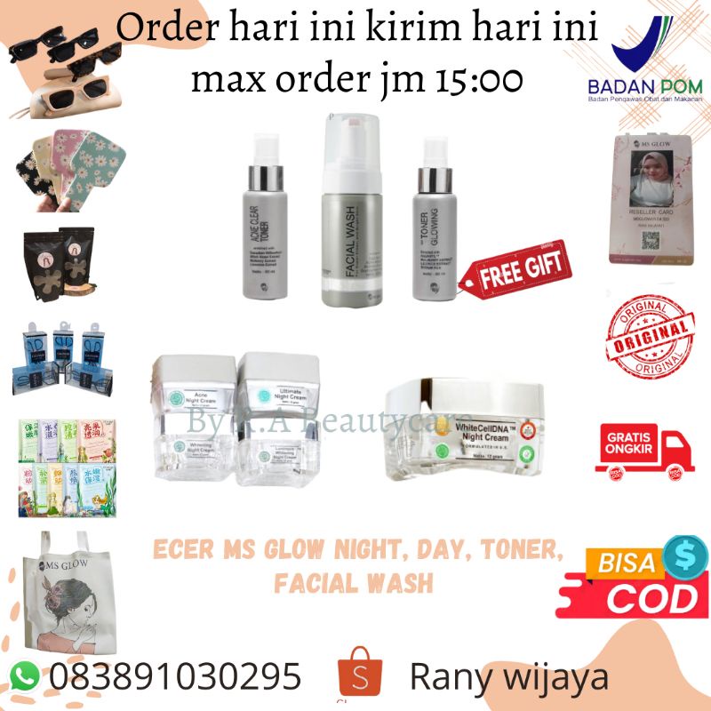(COD) MS GLOW ECER ORIGINAL BER ID CARD RESMI MURAH ASLI FREE GIFT DAY CREAM ACNE DAY CREAM NIGHT TO