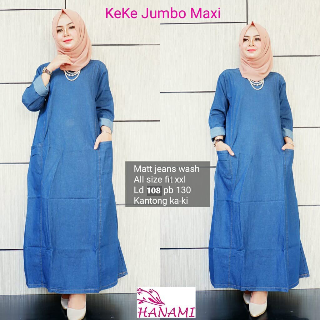 DRESS DENIM KEKE JUMBO MAXY RAYYA  JEANS WASH PREMIUM