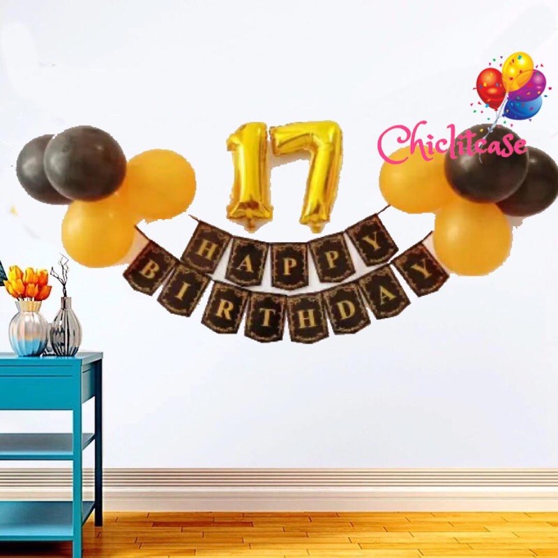 Set paket balon dekorasi ulang tahun murah tema gold black