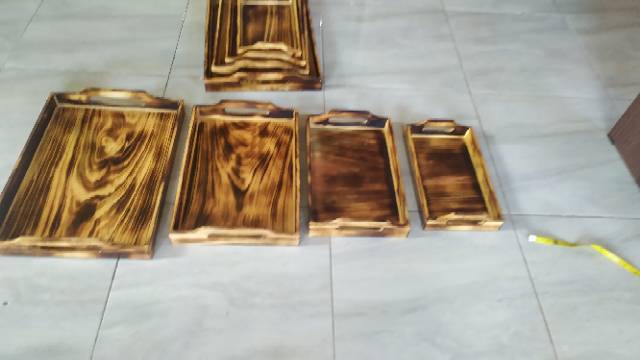 Nampan Kayu / Baki Kayu / Tray Kayu Pinus 28 x 18 Bakaran Melengkung