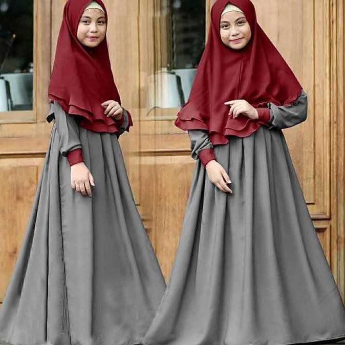 Baju Gamis Anak Syari Ananda Kids Fit To 7-9 Thn - Pink Abu
