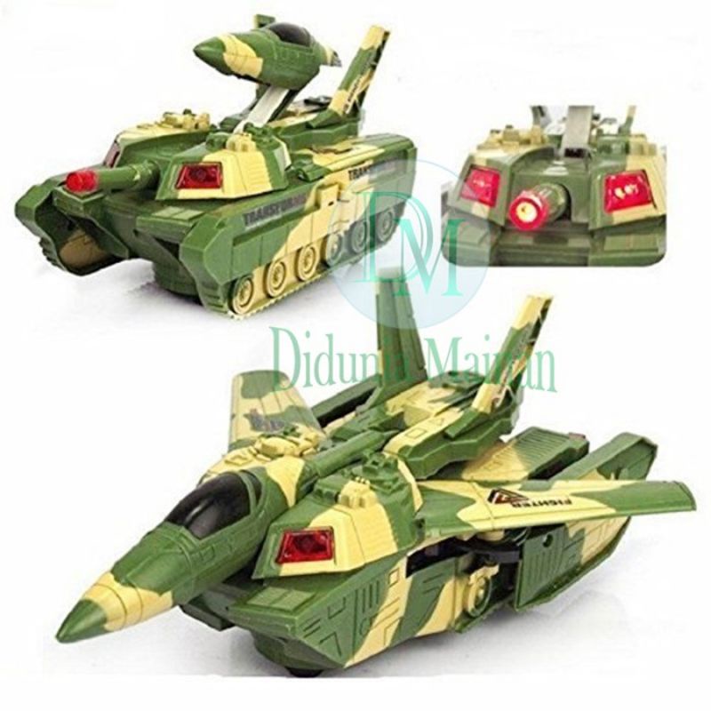 Mainan Mobil Anak 2 in 1 Army Aircraft And Tank Deformation Pesawat