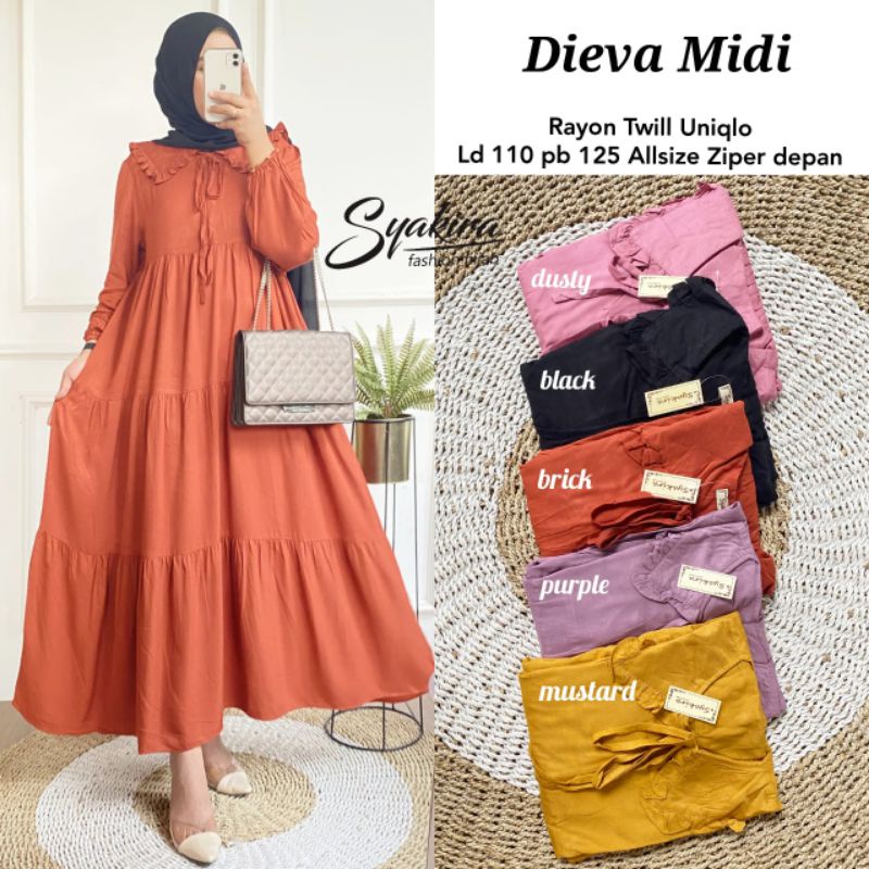 Dress Midi Polos Katun - Dress Midi Polos Rayon - Dieva Midi - Marina Midi by Syakira