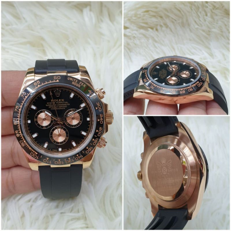 JAM TANGAN PRIA ROLEX DAITONA AUTOMATIK RING KERAMIK TALI KARET SUPER PREMIUM