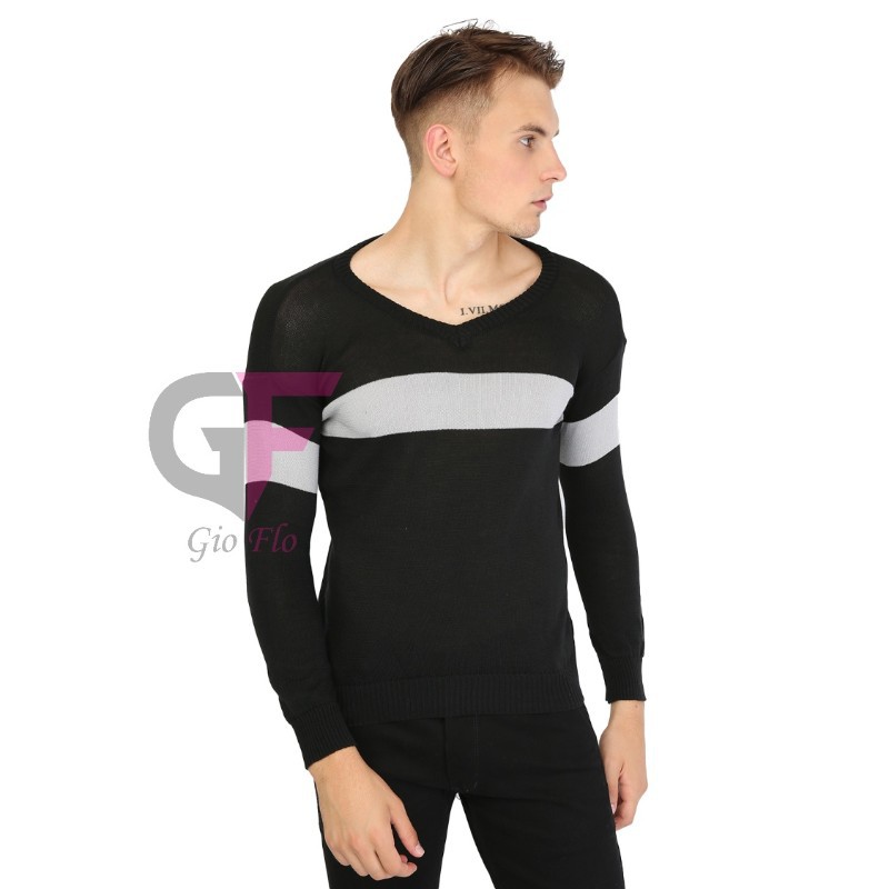 GIOFLO Pakaian Sweater Zipper Pria Rajut Hitam / SWE 1088