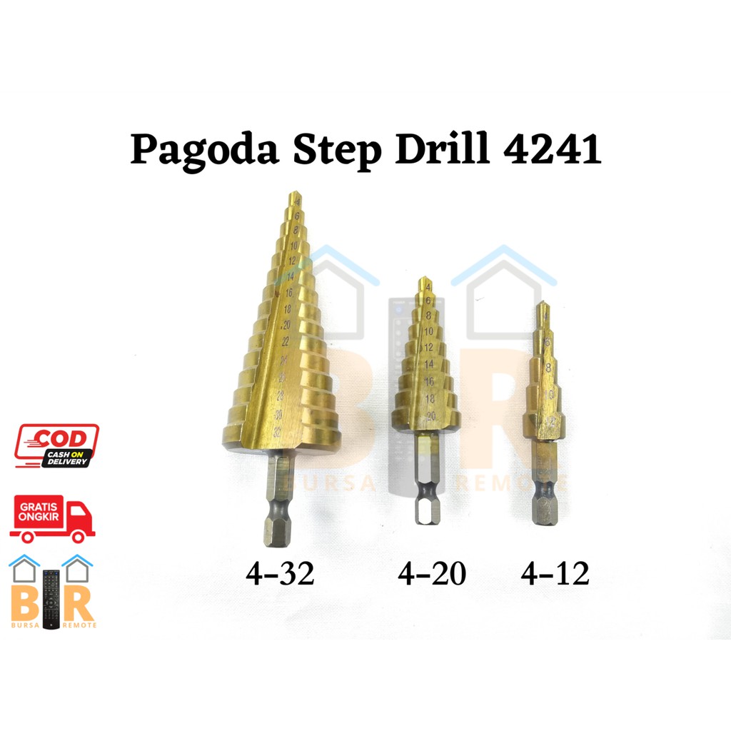 Mata Bor Pagoda Spiral Besi Kuningan Kayu Plastik Step Drill 4241  4 - 12 Tingkat Payung