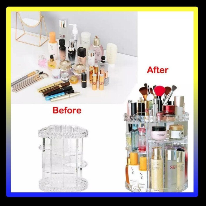 Rak Make Up Kosmetik Putar Organizer Acrylic 360 derajat Transparant