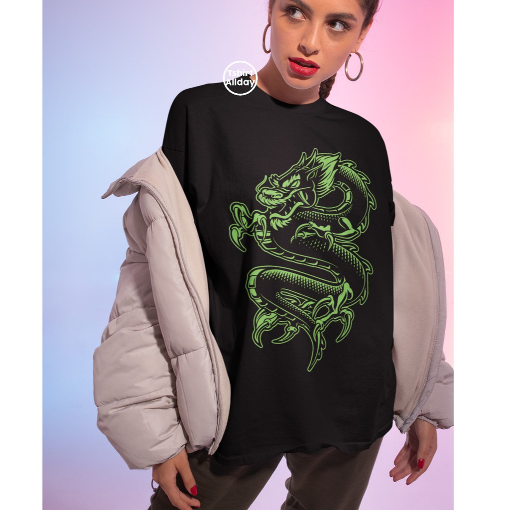 Tshitrallday Kaos Premium Unisex Pria &amp; Wanita bisa Oversize 100% Cotton Combed GRAPHIC GREEN DRAGON