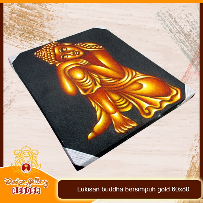 Lukisan Buddha bersimpuh gold 60 X 80