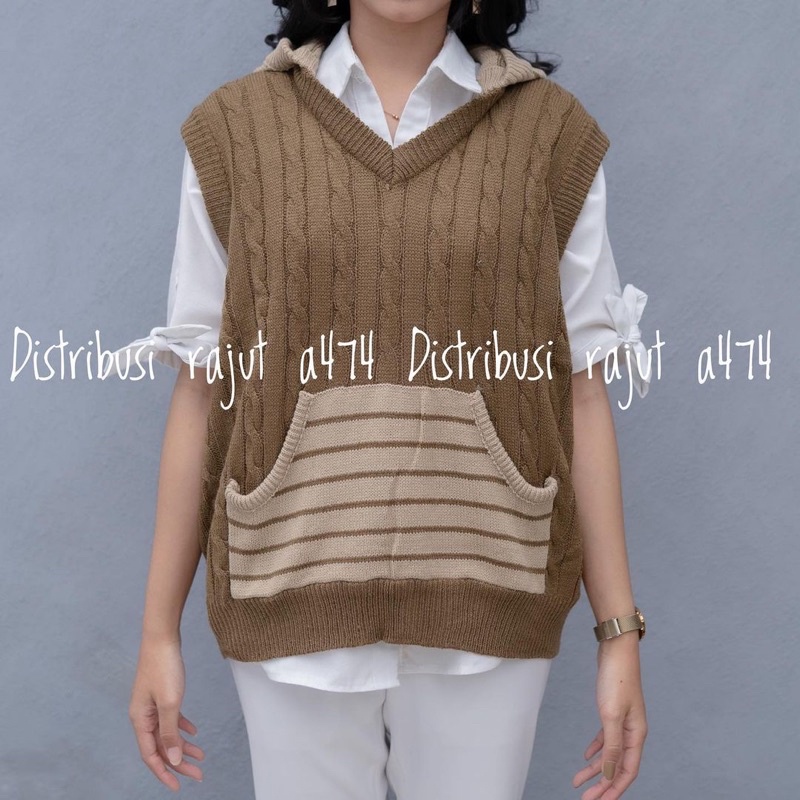 Vest sweater hoodie basic Cable tangan pendek Pria Wanita