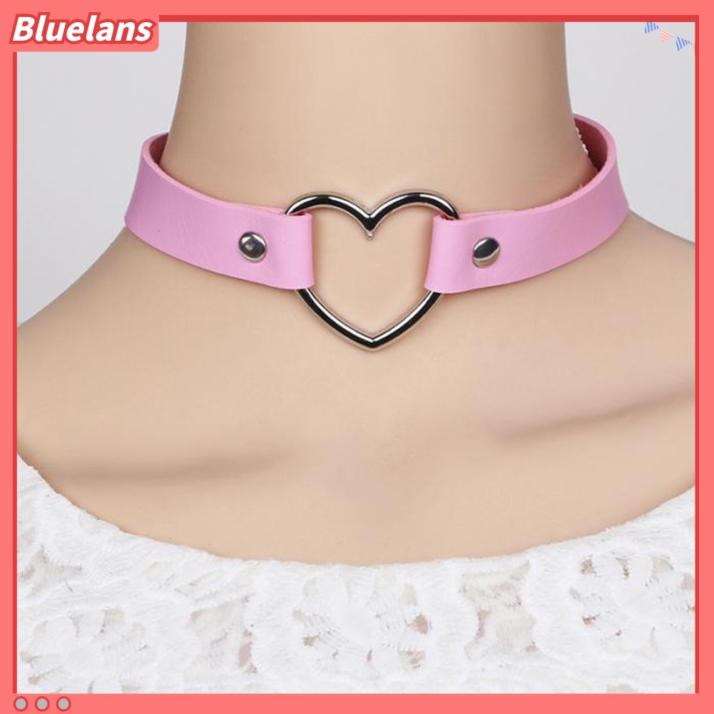 Bluelans Fashion Women Peach Heart Punk Collar Necklace Adjustable Faux Leather Jewelry