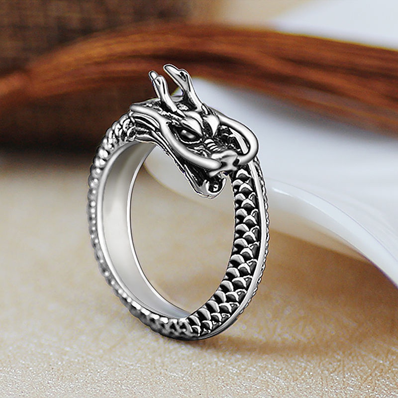 Cincin Model Terbuka Dapat Disesuaikan Desain Naga Gaya retro Eropa Amerika Untuk Pria Dan Wanita