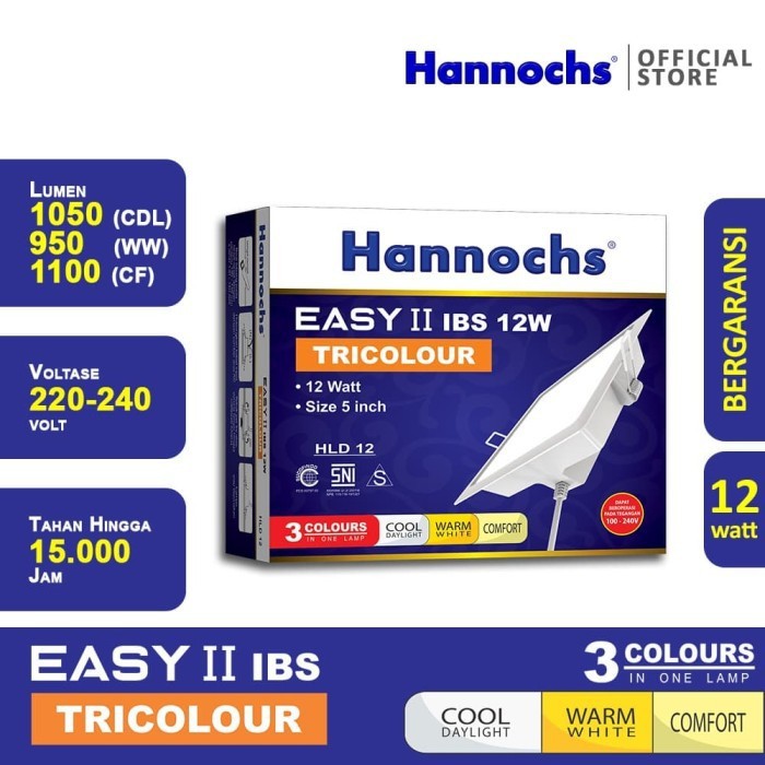 Lampu Downlight Easy II Tricolour Kotak 12 Watt Hannochs