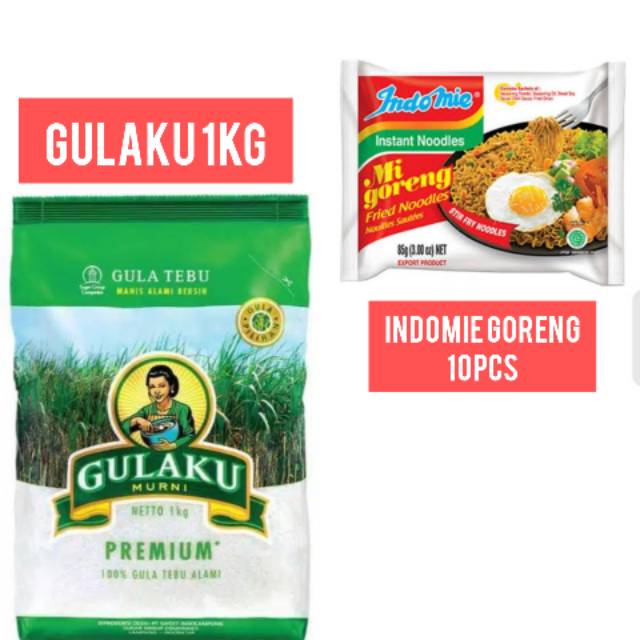 

Paket Hemat Gula Pasir Gulaku Premium 1kg dan Indomie Goreng 10pcs