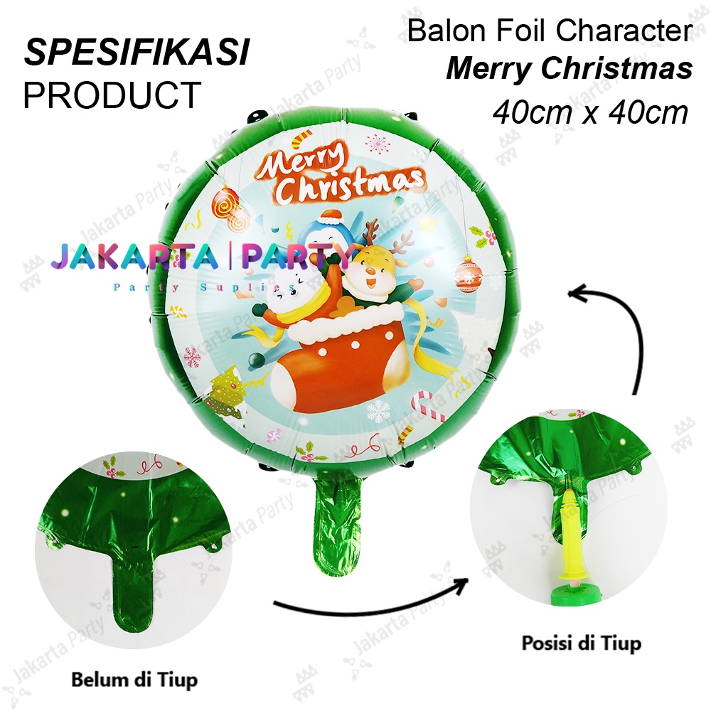 Balon Bulat Natal #5 / Balon Foil Bulat / Balon Foil Xmas / Balon Xmas