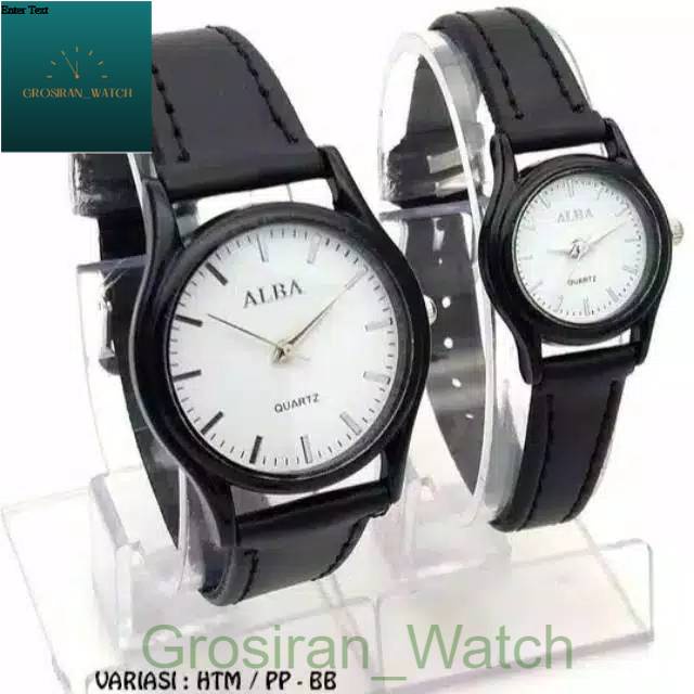 Jam Tangan Pria / Wanita Couple Alba Kulit Balok Case Black [G_W]