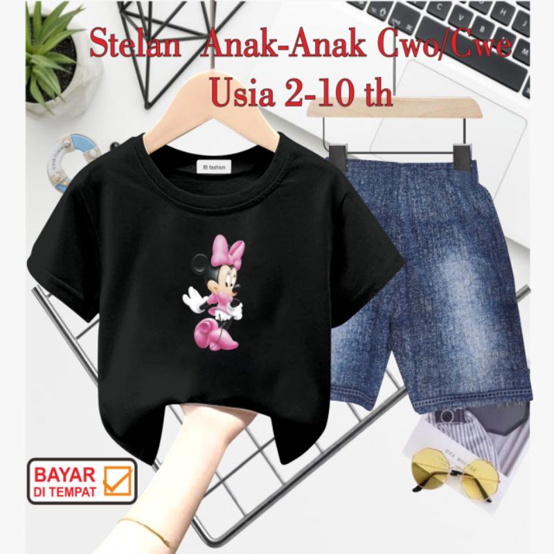 ((IB))SETELAN ANAK PEREMPUAN SEMI JEANS/MINNIE DIGITAL SABLON