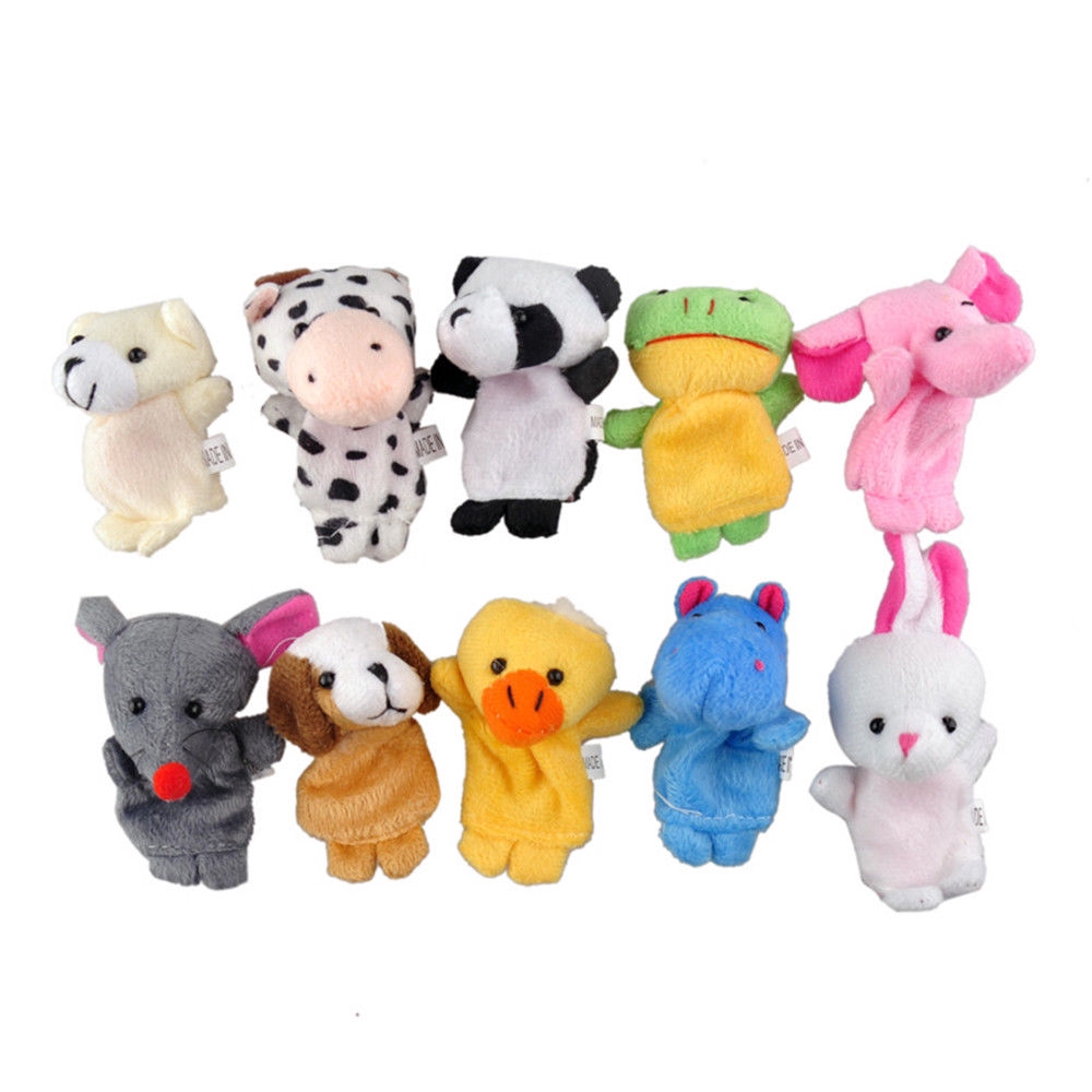 10Pcs / Pack Boneka Puppet Jari Bentuk Binatang Bahan Plush untuk Edukasi