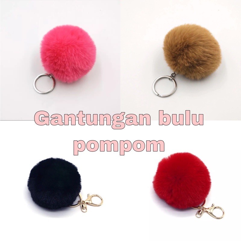 GANTUNGAN KUNCI POMPOM BULU / Gantungan Aksesoris Tas Ransel / Ganci Bulat Murah