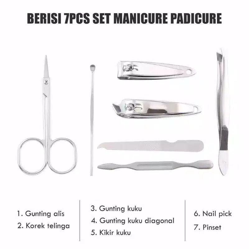 manicure set 7 in 1 gunting kuku nail art set dompet meni pedicure kikir kuku pinset korek kuping