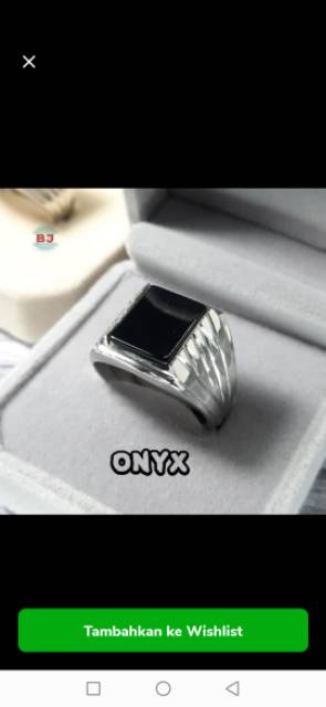 Cincin Black Onyx Natural Ring Baja Putih Anti Karat