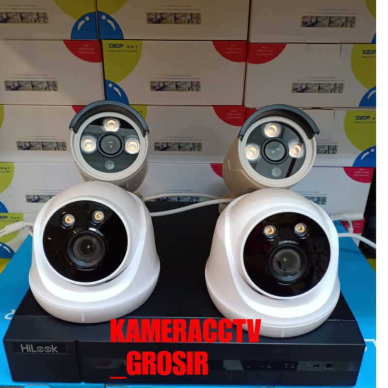 PAKET CCTV HILOOK 4 CHANNEL 4 KAMERA COLORVU 6MP 1080P KOMPLIT 24 JAM WARNA