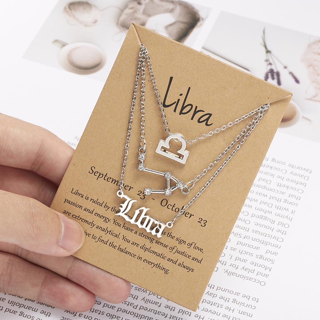 3 Pack Kalung Rantai Klavikula Hias Liontin 12 Rasi Bintang Warna Silver Untuk Hadiah