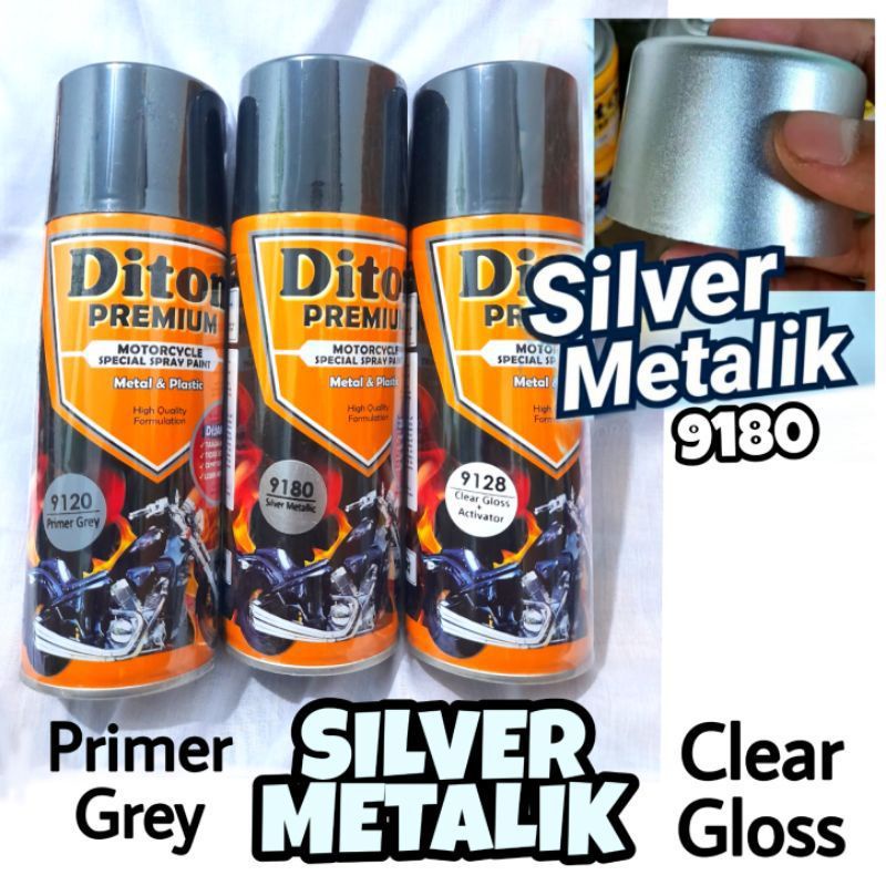 DITON PREMIUM PAKET SILVER METALIK 9180 Cat Semprot Tahan Bensin Metalic Pylox Pilox