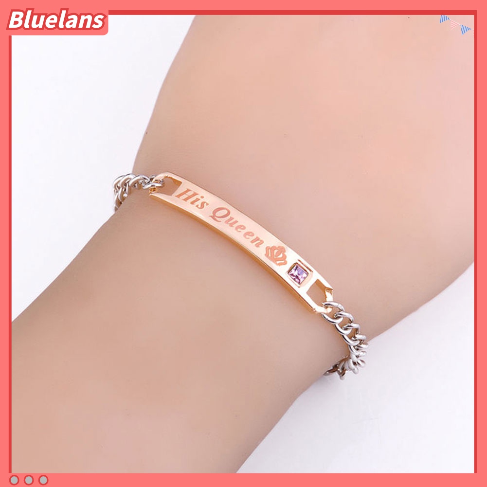 Bluelans Gelang Rantai Desain His Queen Her King Bahan Titanium Steel Untuk Pasangan