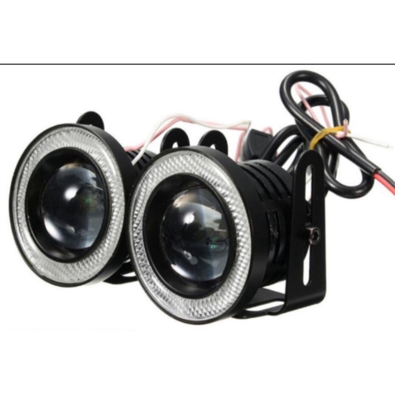 Lampu LED Fog Lamp Angel Eyes Mobil 89mm - Lampu Kabut Projector Universal Warna Putih