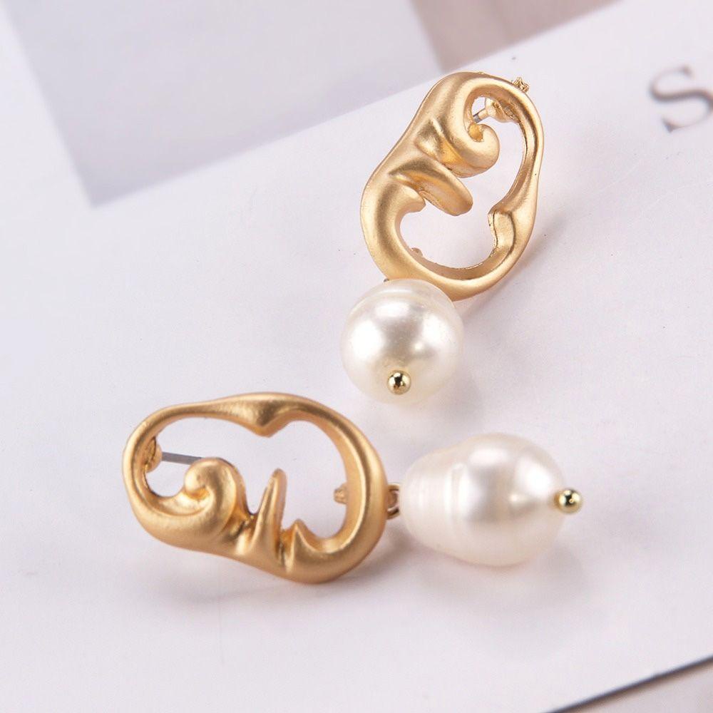 Solighter Anting Mutiara Air Tawar Fashion Wanita Gadis Hadiah Baroque Geometris Tidak Teratur