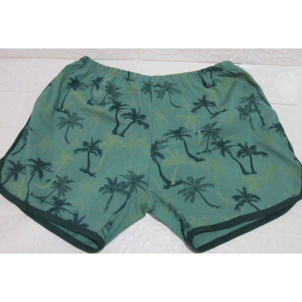 Celana Pendek Wanita Santai ~ Motif Coconut Tree ~ Hijau Fit to S