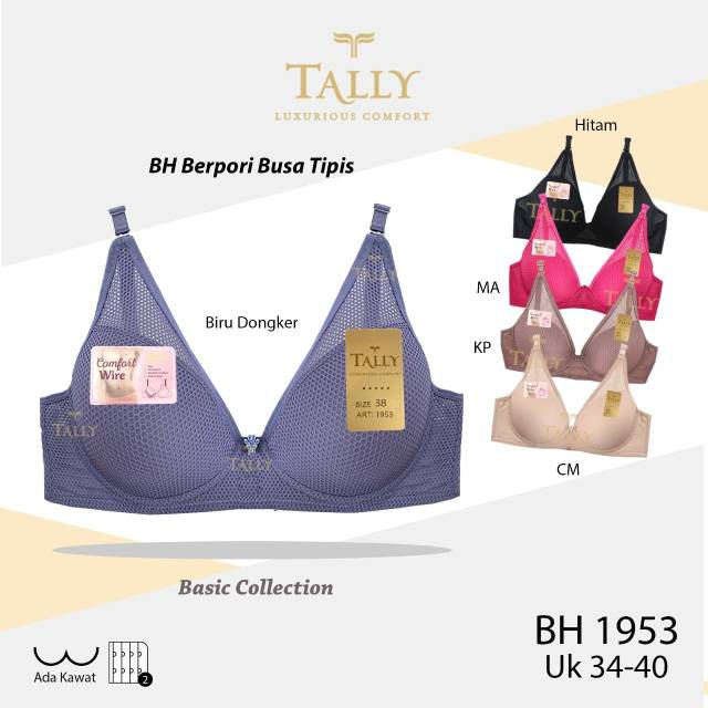 Bra Wanita Basic Tally 1953 Push Up Breast Pori Kawat Kait 2 Busa Tipis Size 34 36 38 40 / Bh Pori