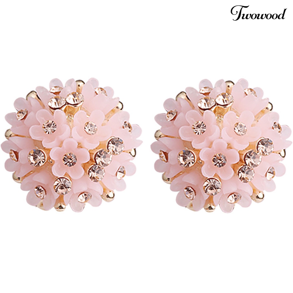 Twowood 1 Pair Earrings Anti-fade Compact Resin Strong Construction Flower Ball Women Earrings Party Supplies