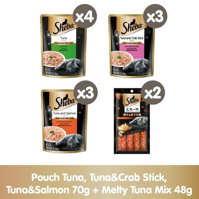 

Sheba Pouch 70Gr Mix Flavor (10 Pcs)+Sheba Melty Rasa Tuna 48Gr 2Pc