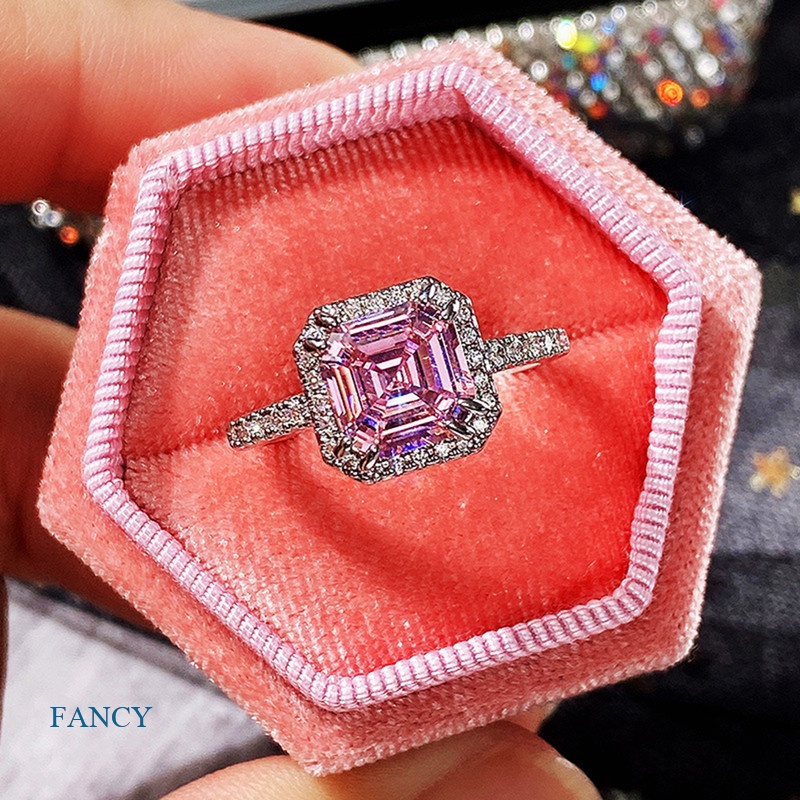 Cincin Pertunangan Desain Kunci Rendah Warna Pink Gaya Simple Dan Elegan Untuk Wanita