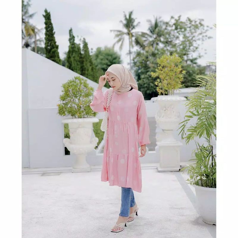 VS - SULIA TUNIK JUMBO DAISY | TUNIK JUMBO MATT CREPE PREMIUM | TUNIK WANITA MOTIF BUNGA FASHION MUSLIM WANITA