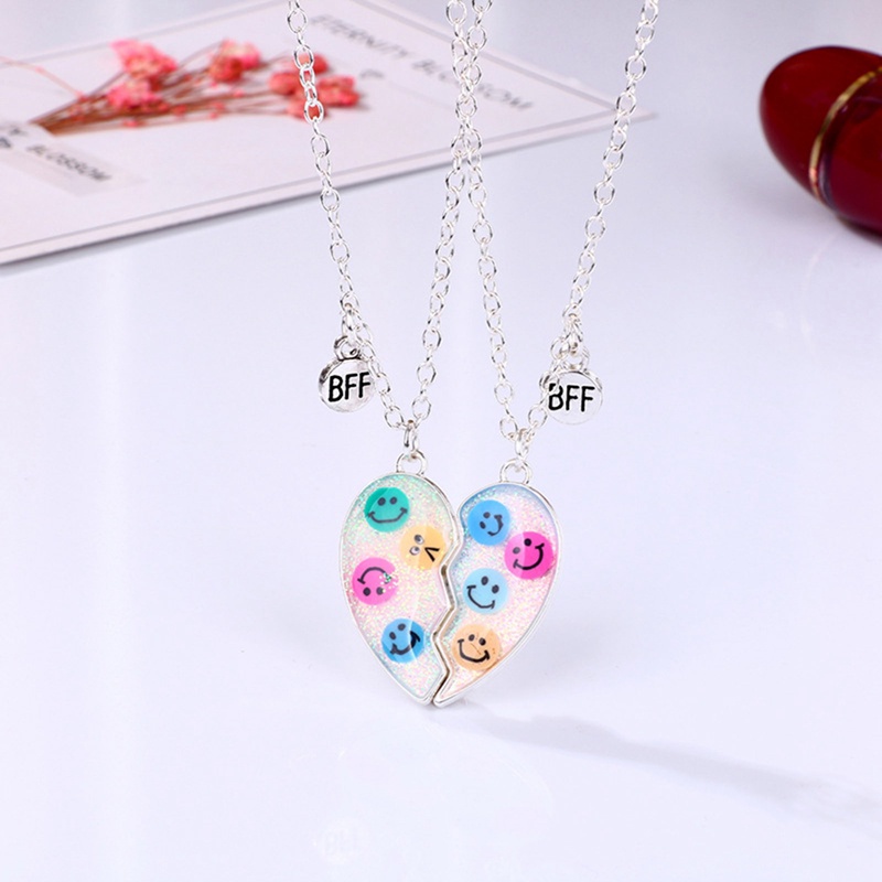 2pcs Kalung Persahabatan Liontin Desain Kombinasi Hati Warna Warni Untuk Wanita