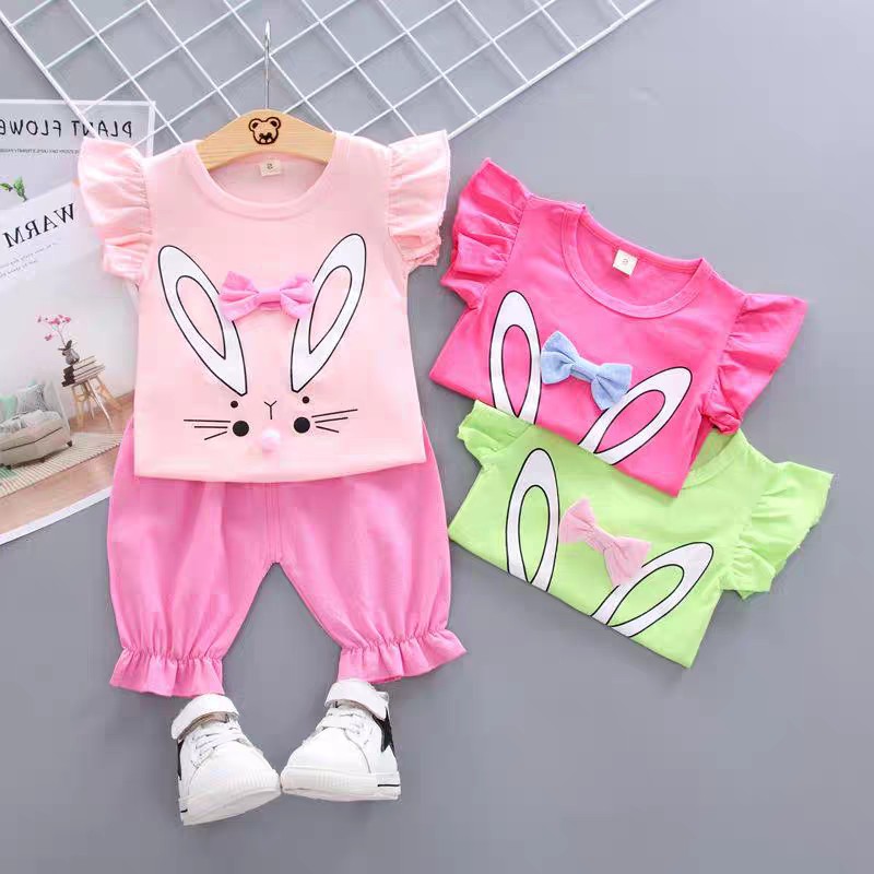 MOBAS OFFICIAL Baju anak Perempun / Setelan Baju Anak Balita Import | Set Kaos Anak Cewek / Kualitas Premium STLN RABBIT