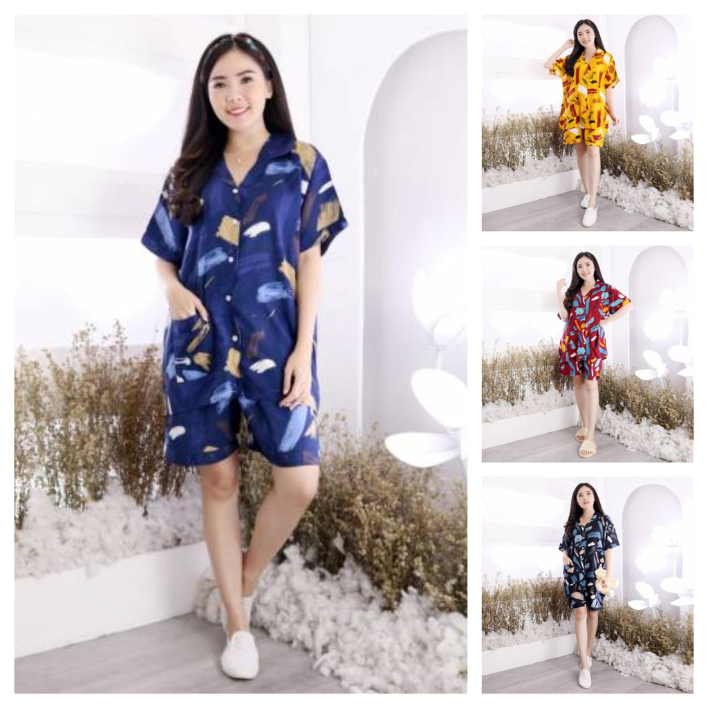 Setelan Piyama Wanita Pendek HP Satu Set Tie Dye Rosei Jumbo XXL Big Size Baju Tidur Wanita Cewek Casual Setelan Rayon One Set Cantik-1